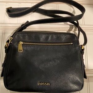Fossil Black Crossbody Bag with Gold Accents